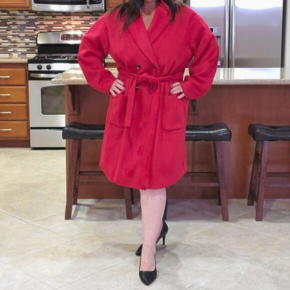 Women's Red Pea Coat Jacket Size XL Womens Extra Large Grace Karin - Picture 4 of 7